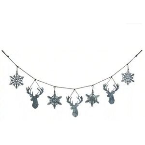 Transpac Metal‎ 73" Snowflakes & Reindeers Christmas Galvanized Holiday Banner